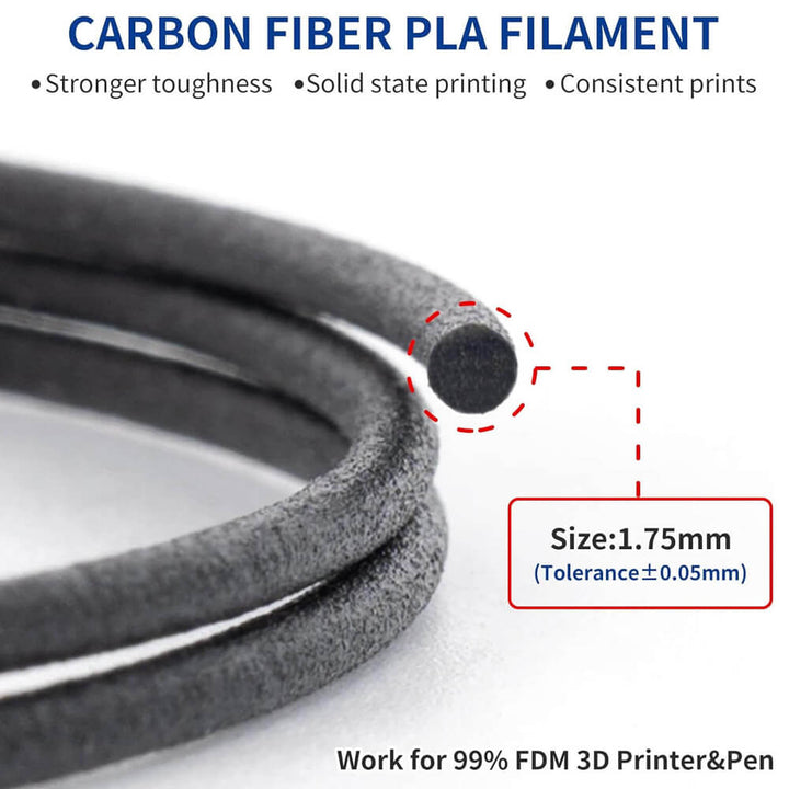 Tronxy Carbon Fiber Filament PLA 1.75mm Reinforced 3D Printer PLA Filament Black PLA 3D Filament PLA-CF 1.75 Filament 1 KG Spool 2.2 LBS for 3D Printers