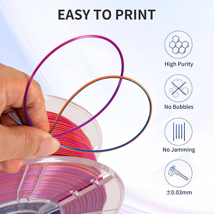 Tronxy 3D Printer Filament Silk PLA Filament Tricolor 3D Printing 1.75mm Filament Easy Print Filament Color Changing Filament Coextrusion Filament 3D Printing Supplies
