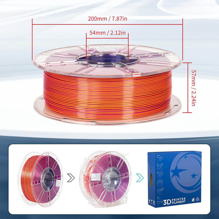 Tronxy 3D Printer Filament Silk PLA Filament Tricolor 3D Printing 1.75mm Filament Easy Print Filament Color Changing Filament Coextrusion Filament 3D Printing Supplies