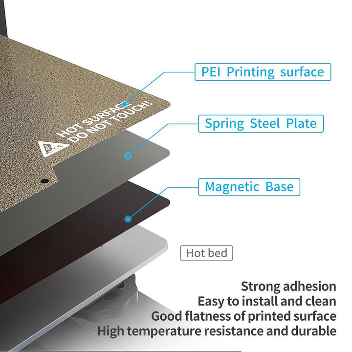 Tronxy 3D Printer PEI Magnetic Build Plate Double Sided Build Plate Textured Build Surface Removable Steel Sheet 3D Printing Accessories High Temperature Resistance Hot Bed Sticker