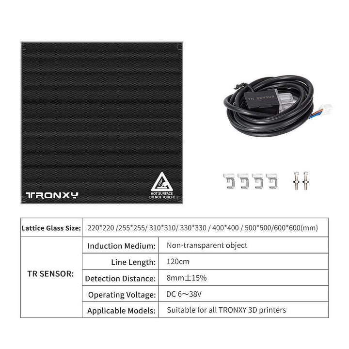 Tronxy Black TR Auto Leveling Sensor + Lattice Glass Plate for X5SA-500 X5SA-600 Series 3D Printer Tronxy 3D Printer | Tronxy Large 3D Printer | Tronxy Large Format Veho 600 800 1000 3D Printer