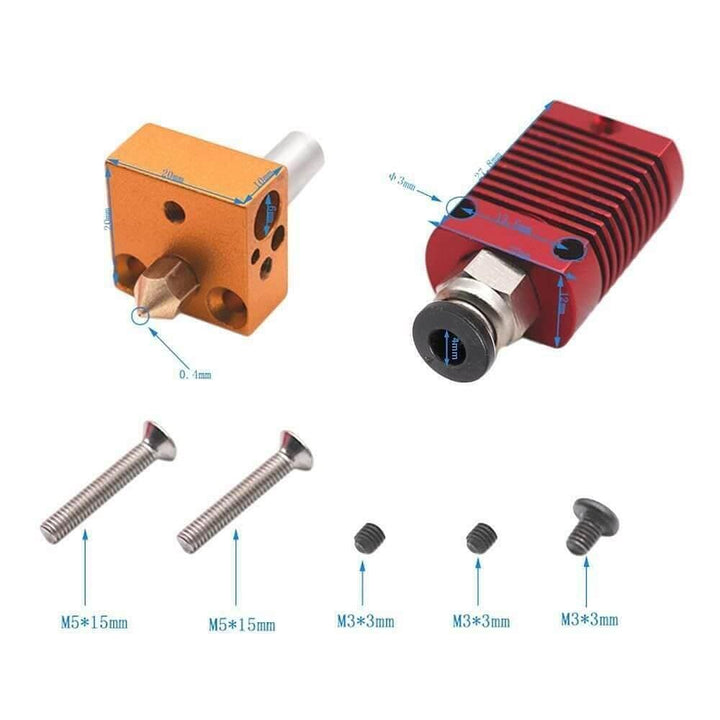 Tronxy 3D Printer 1.75mm Extruder Orange Hotend 0.4mm Nozzle 3D Printer Accessories Hotend Upgrade Kit Aluminum Heating Block Compatible 3D Printer Parts