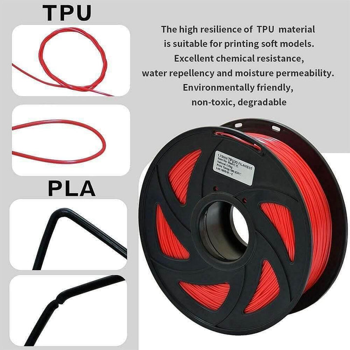 Tronxy 3D-skrivare 3D flexibel röd TPU-filament 1,75 mm 2,2 LBS (1KG) –