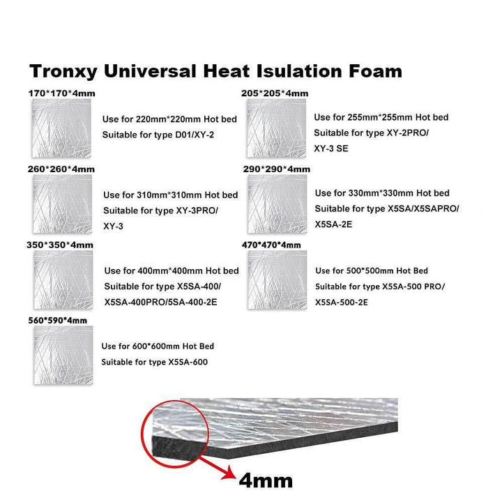 Tronxy 3D Printer Heat Bed Heat Insulation Foam Foil with Self Adhesive Sticker Tronxy 3D Printer | Tronxy Large 3D Printer | Tronxy Large Format Veho 600 800 1000 3D Printer